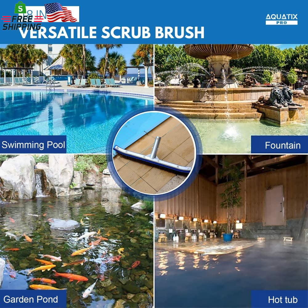 Aquatix Pro Pool Brush Head, 18&Prime; Heavy Duty for Cleaning Walls & Floors, Stainle