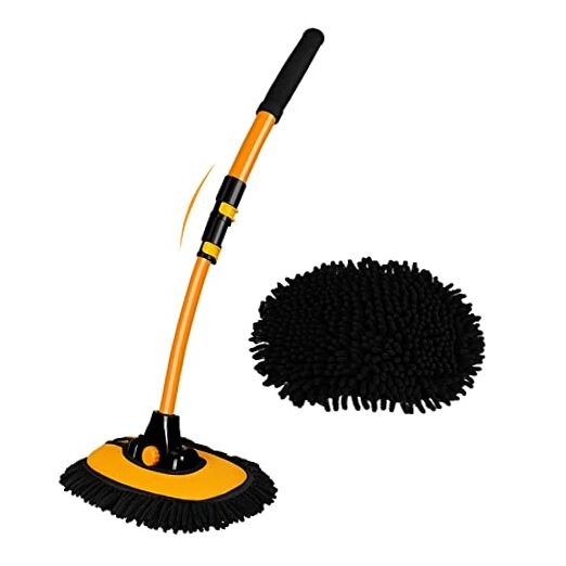 15° Curved Car Cleaning Brush with Telescopic Handle 43&Prime; Aluminum Alloy Long