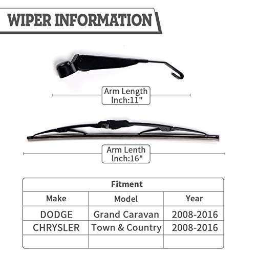 Rear Wiper Arm & Blade Kit,Exact-Fit Replacement for Grand Caravan 08-19