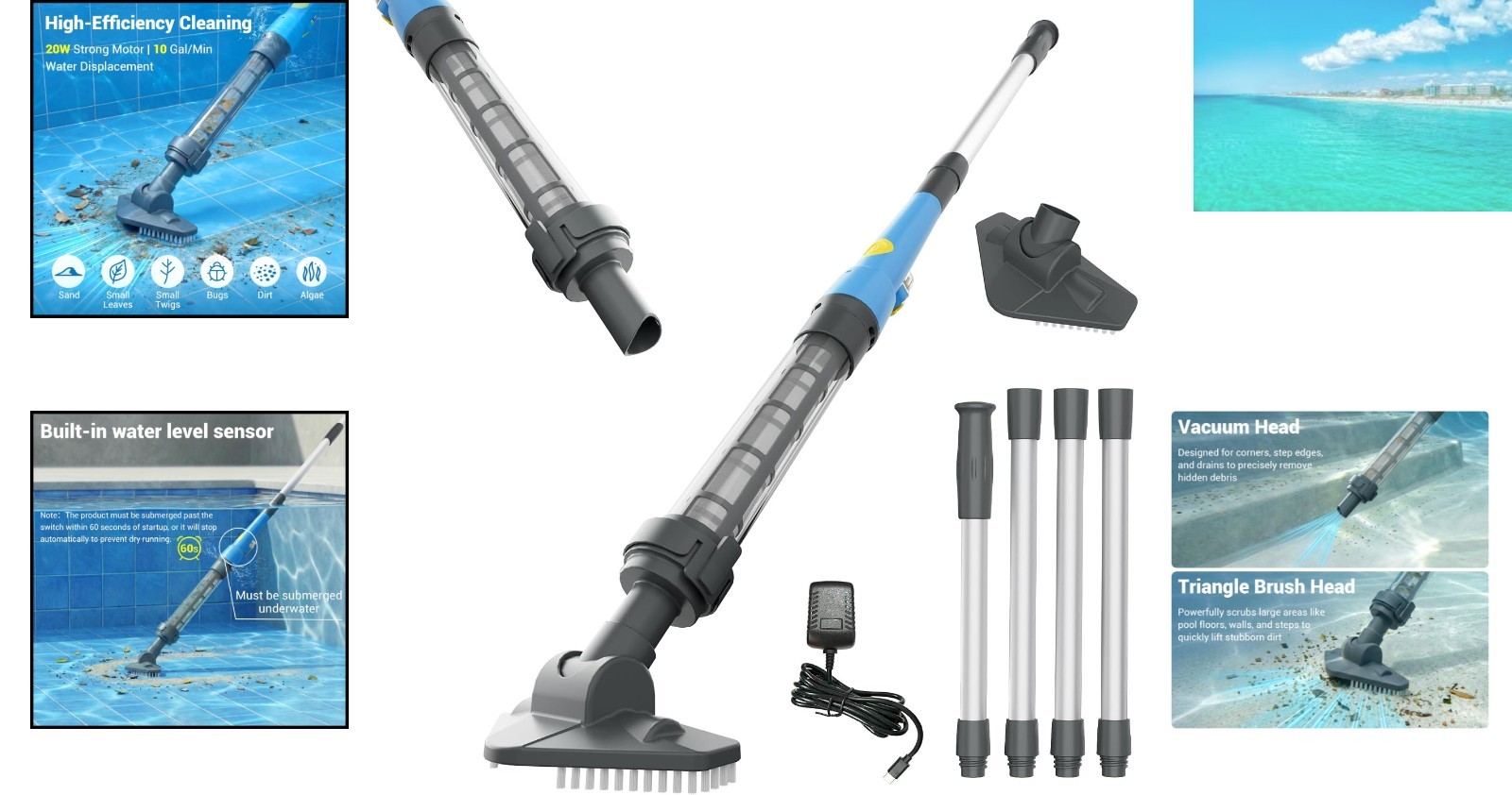 Lightweight Above Ground Pool Vacuum with 2 Brush Heads – Effortless Cleaning