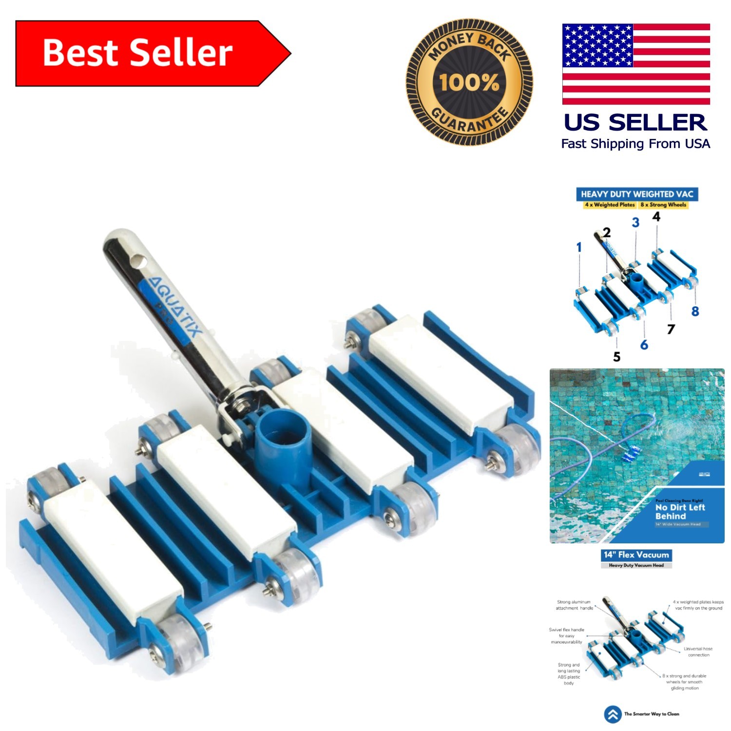Swivel Heavy Duty Aluminum Pool Vacuum Head – Perfect for Concrete & Plaster