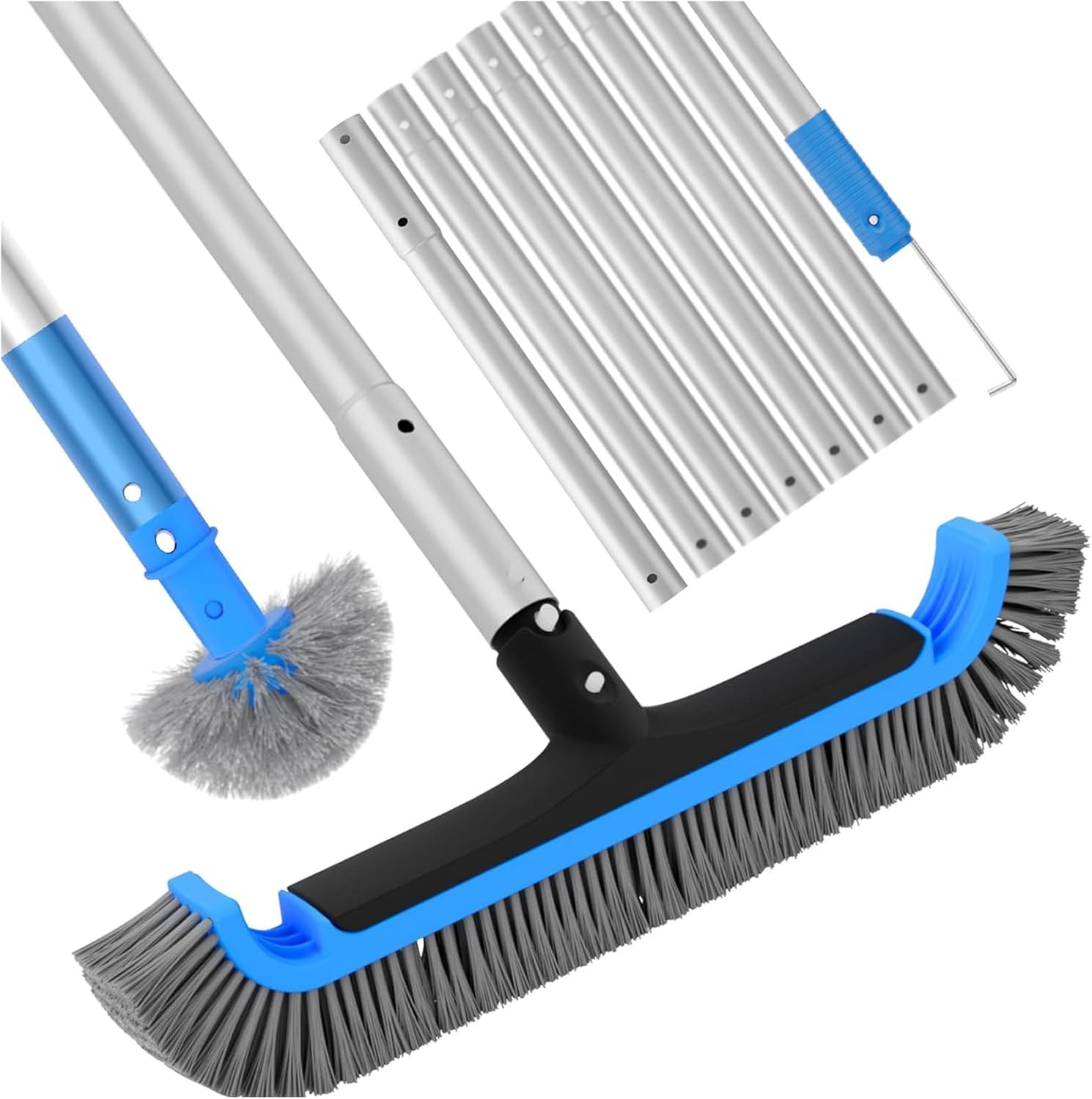 2 in 1 Multifunctional Pool Brush with 10 FT Poles – 17.5 » Heavy Duty Swimming