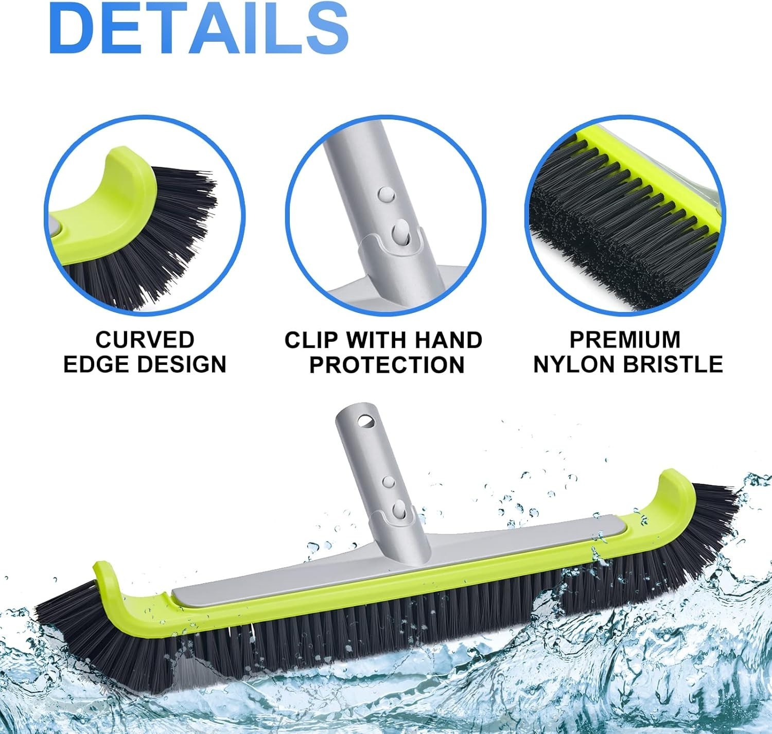 Heavy-Duty 17.5&Prime; Pool Wall Brush with Reinforced Aluminum Handle