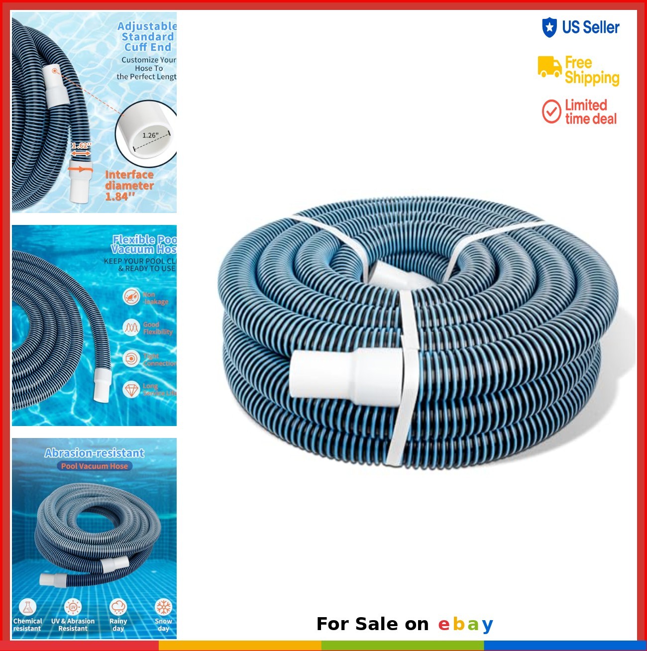 Pool Vacuum Hose 1-1/4 x 30 FT Heavy Duty for Inground Above Ground Pool Cleaner
