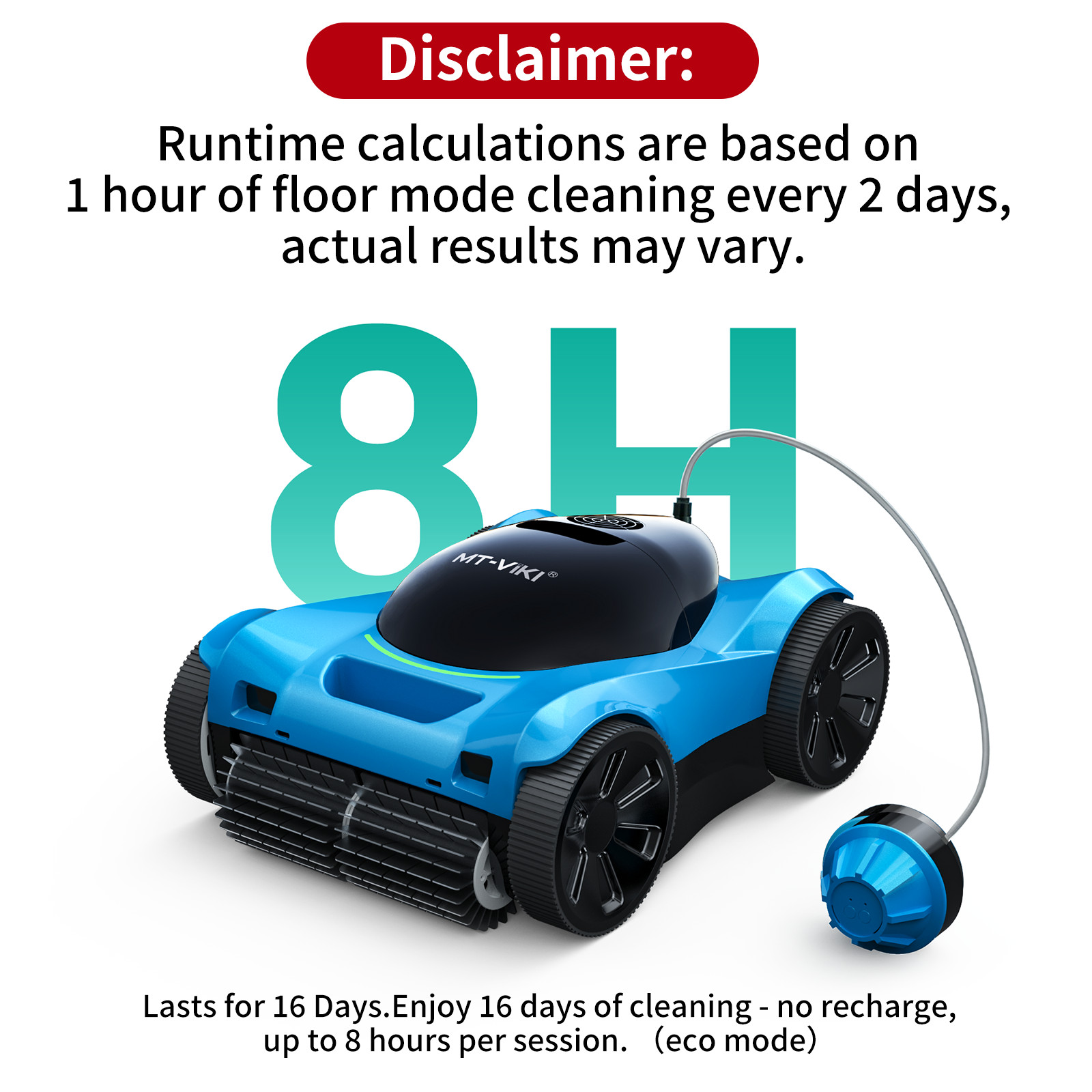 MT-VIKI Robotic Pool Cleaner 480Min 300W Wall Climbing for Inground Above Ground