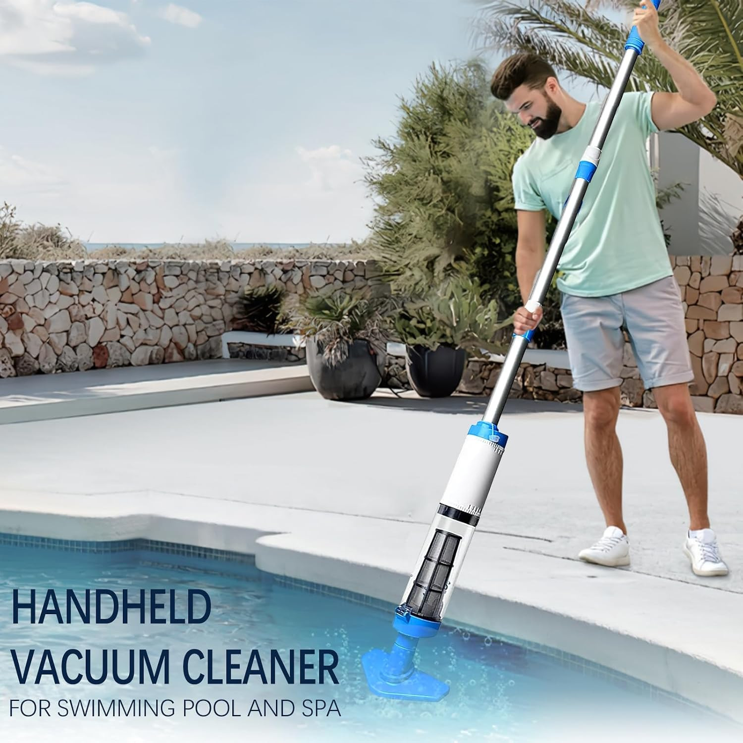 3 in 1 Cordless Rechargeable Swimming Pool Vacuum Head, Telescopic Pole Handheld