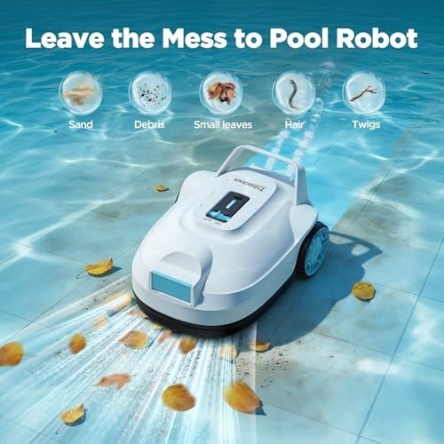 Robotic Pool Cleaner, Cordless Automatic Pool Vacuum for Above Ground & Inground