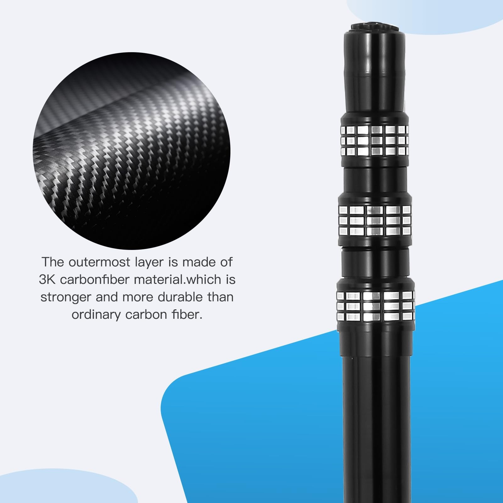 Jspjsp Carbon Fiber Pool Rod – Professional 4.5-15 Foot Telescopic 4-Piece Pool