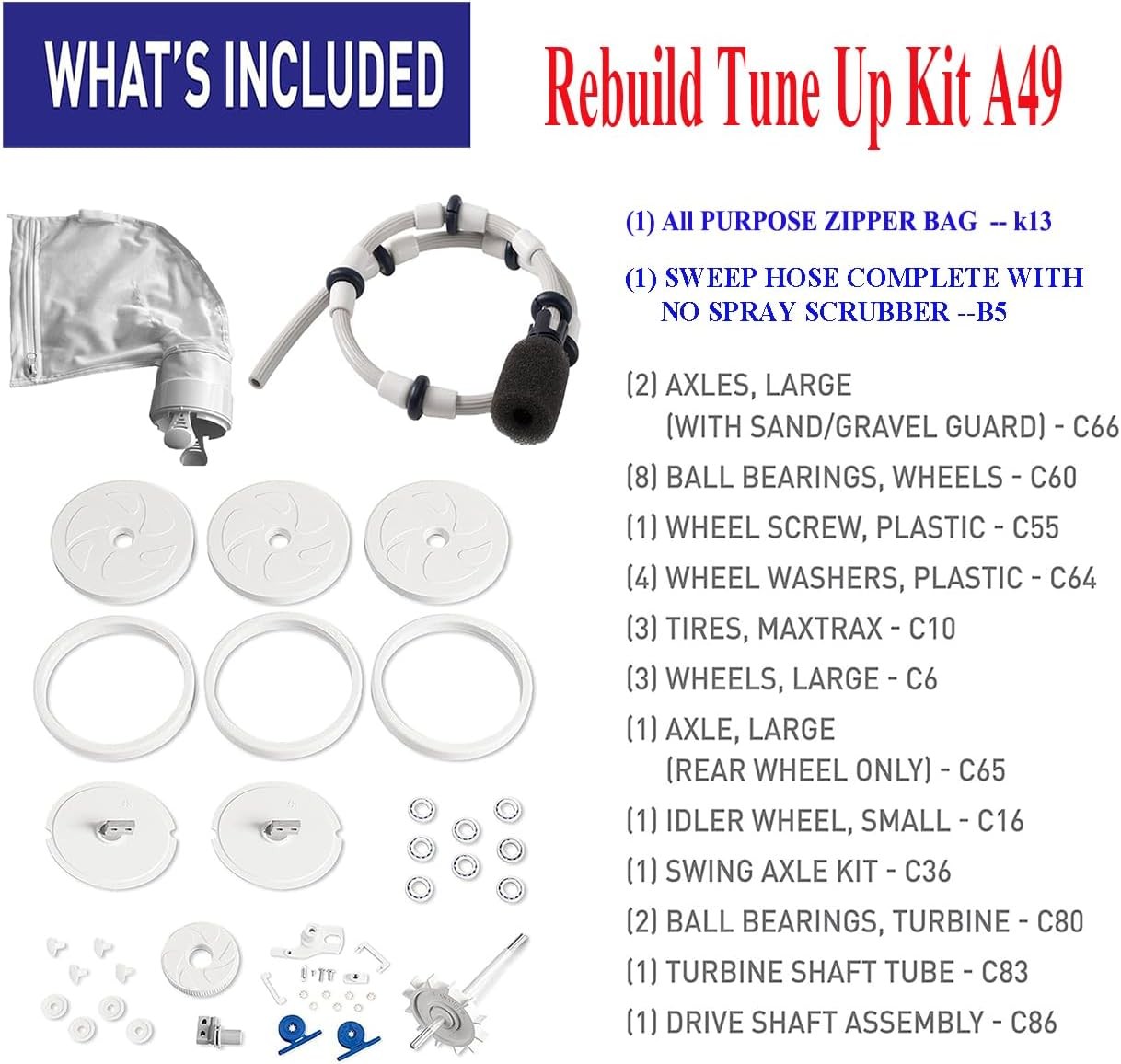 280 Pool Cleaner Tune Up Rebuild Kit A49 For Polaris 280, TR28P Pool Cleaners