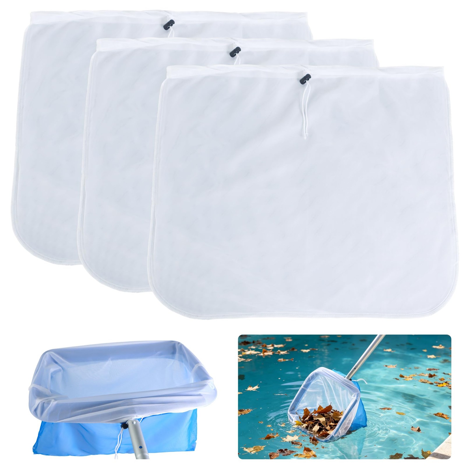 3Pcs Ultra Fine Mesh Pool Skimmer Net – 26&Prime;x22&Prime; Adjustable Large Deep Nylon L…