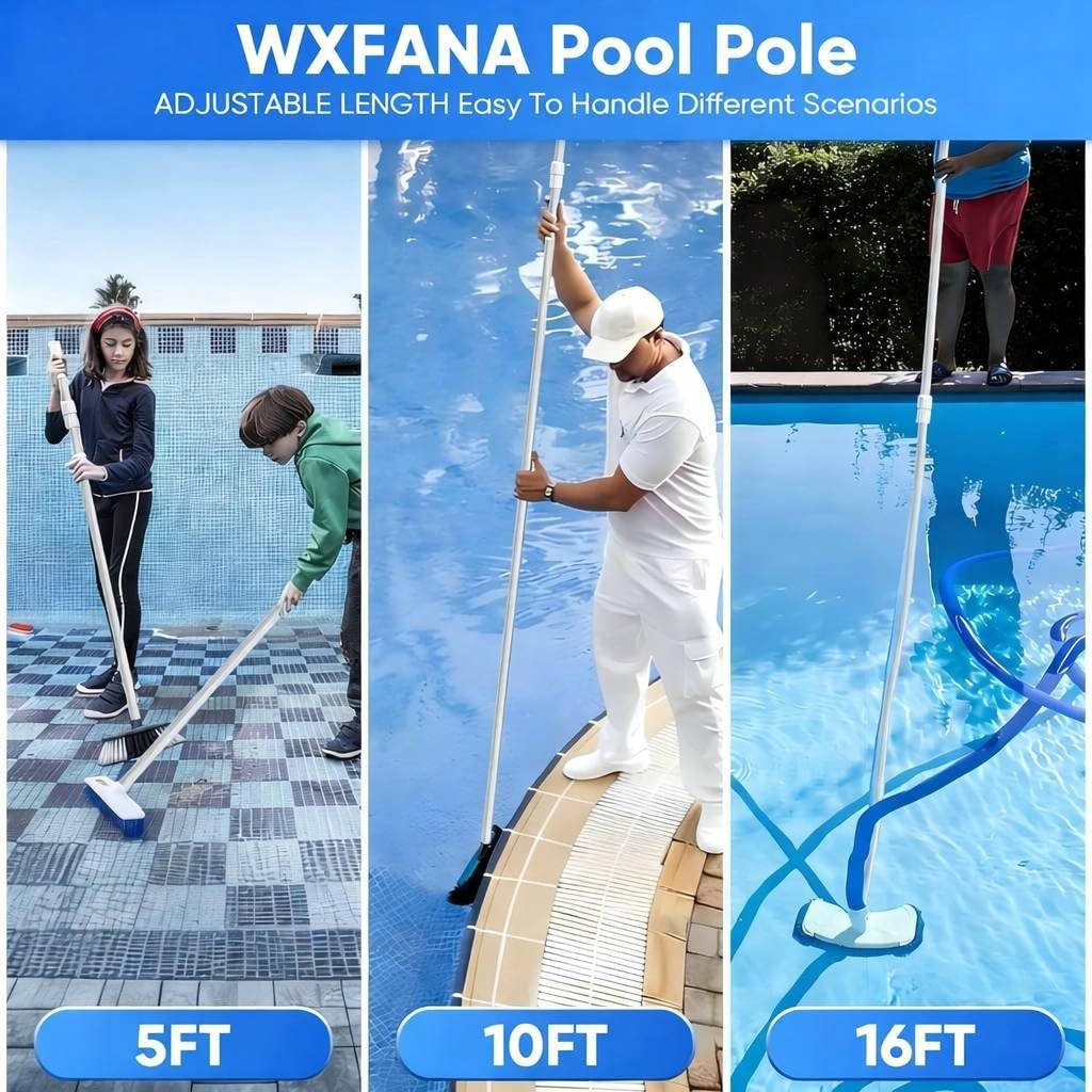 WXFANA 12FT Telescopic Pool Pole, Pool Skimmer Pole Heavy Duty, Adjustable 3 …