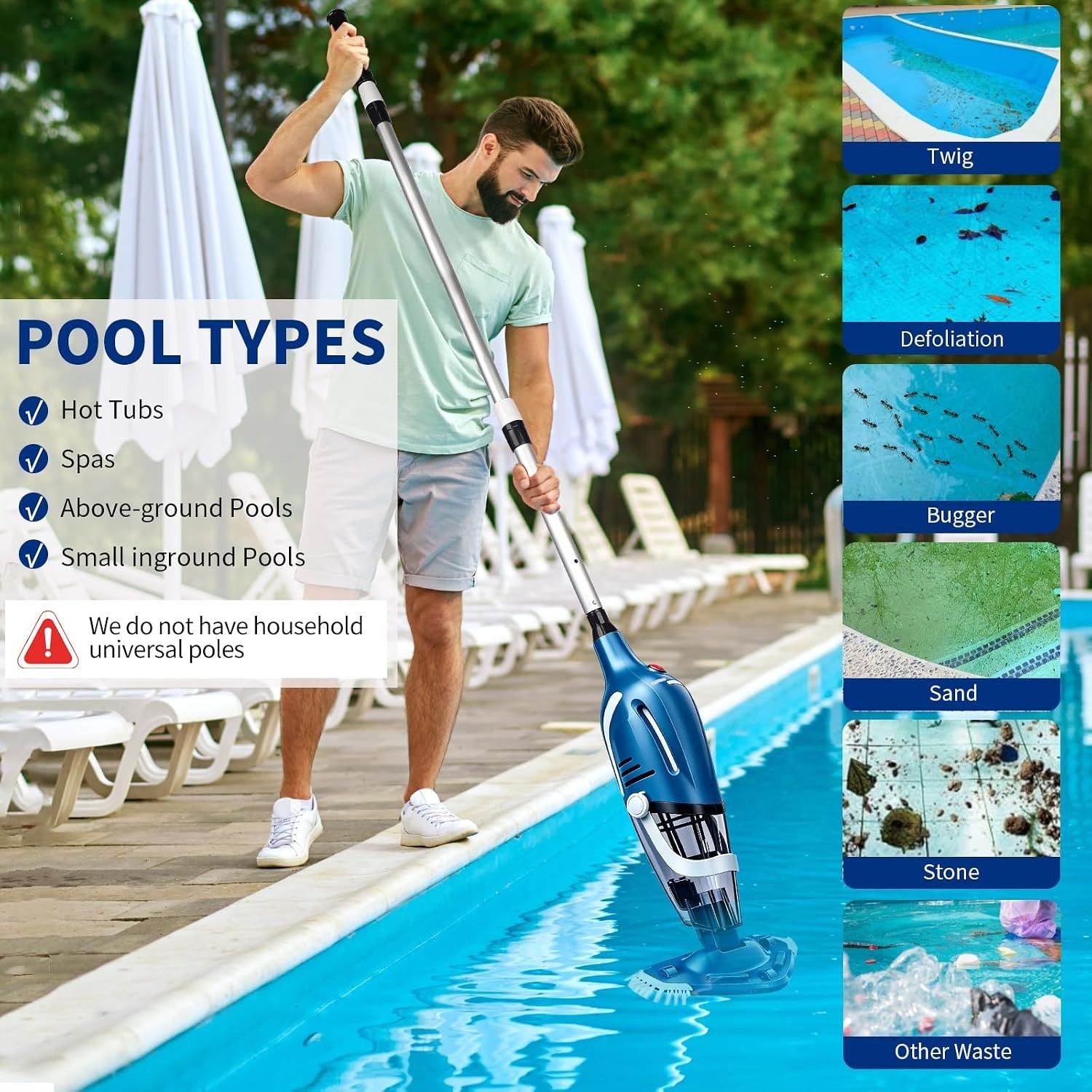 Rechargeable 18.5 GPM Cordless Pool Vacuum for Above Ground & Inground Pools