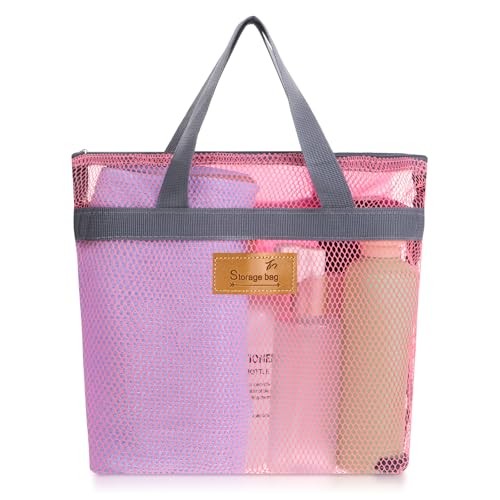KALIONE Portable Gym Shower Bag, Mesh Shower Caddy Bag, Quick Dry Hanging Pink