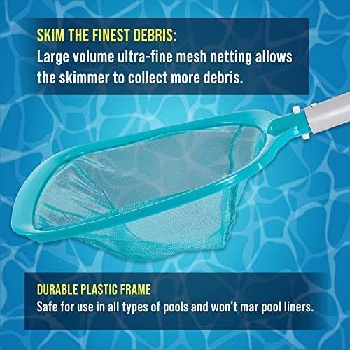 Pool Deep Skimmer Net with 3Ft – 10Ft 1.0Mm Thick Adjustable Aluminum Pole & Fin