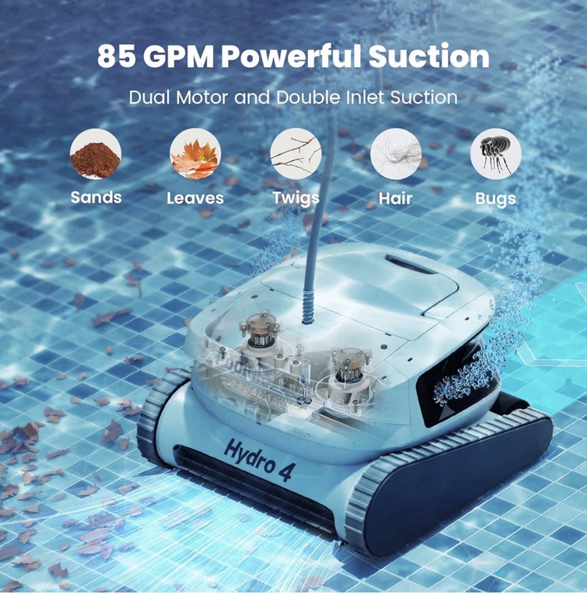 Poolmate Hydro 4 Robotic Pool Cleaner w/ Floating Battery, App Control