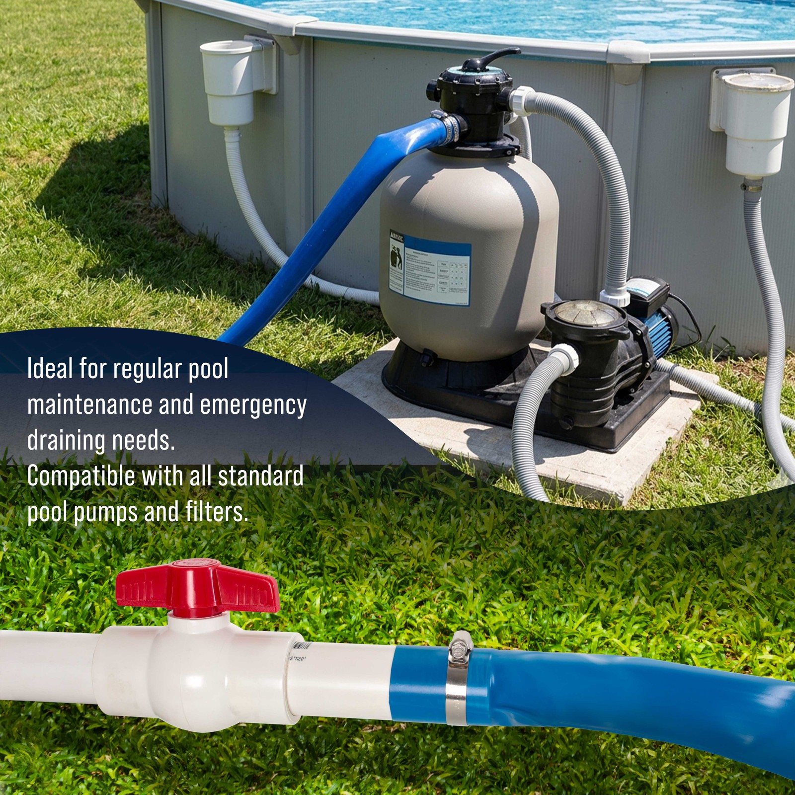 1-1/2&Prime; x 50&prime; Heavy Duty Blue Swimming Pool Backwash Hose & Clamp, Discharge