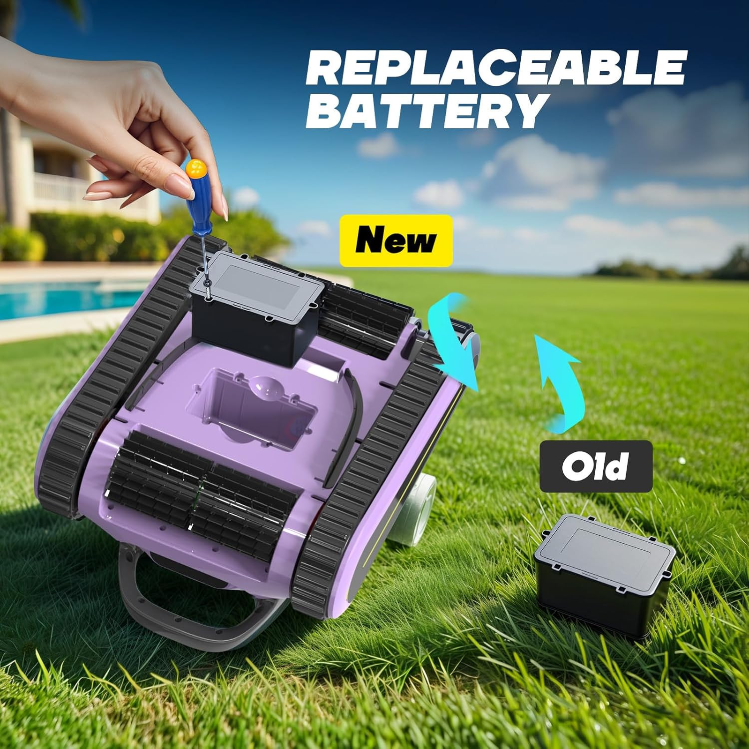 Cordless Robotic Pool Vacuum for Above & In-Ground Pools, 2.5H Run Time