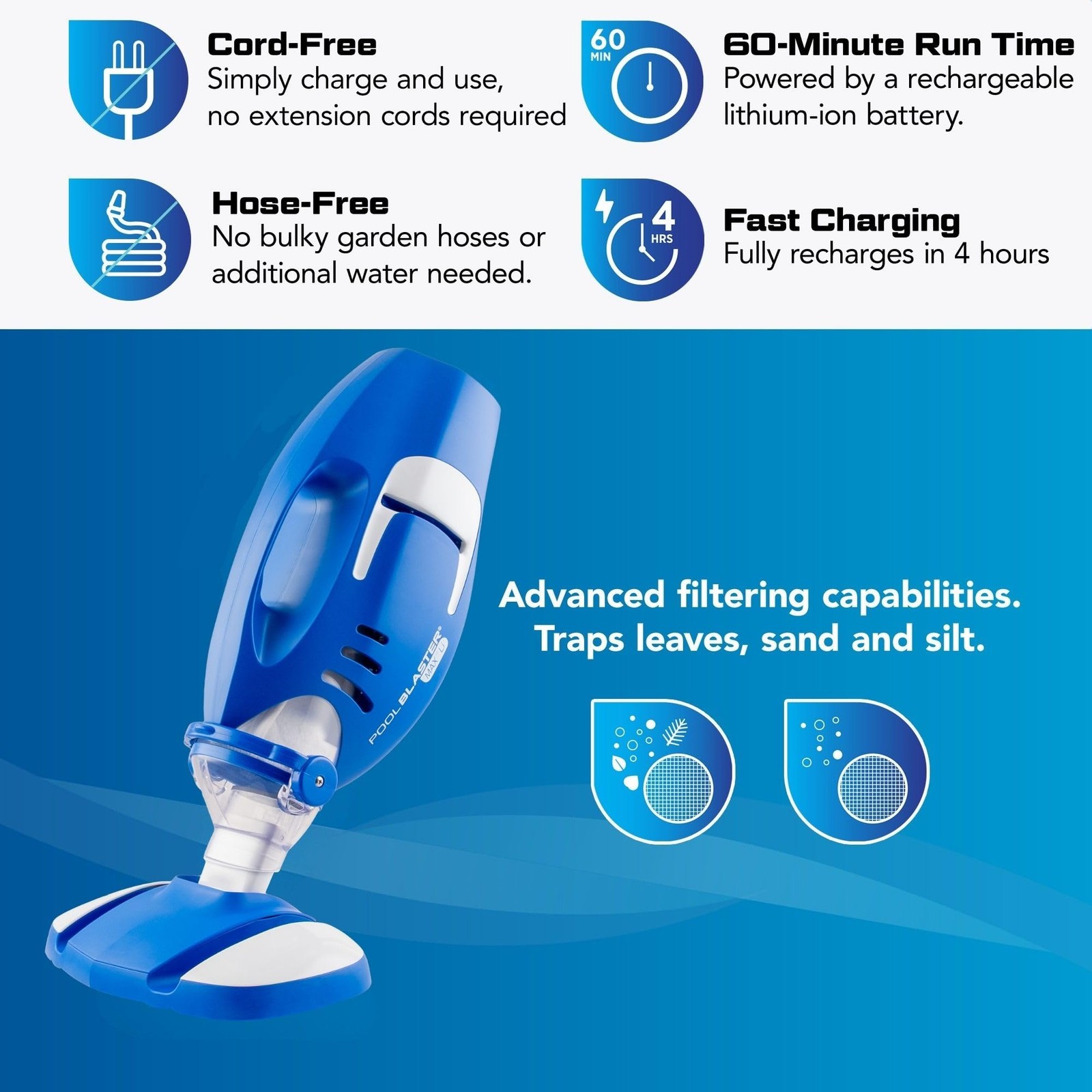 NEW 2026 POOL BLASTER Max Cordless Pool Vacuum for Inground & Above Blue