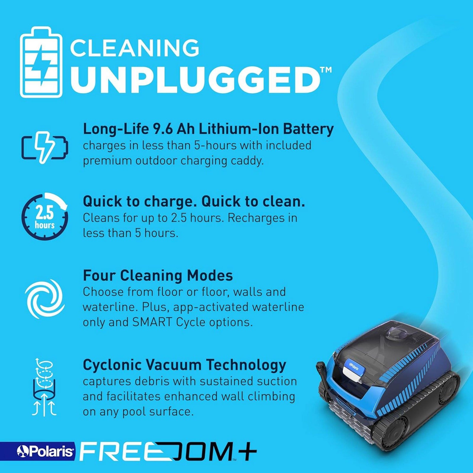 Polaris FREEDOM Plus Cordless Robotic Pool Cleaner with Hand-Held Remote Control