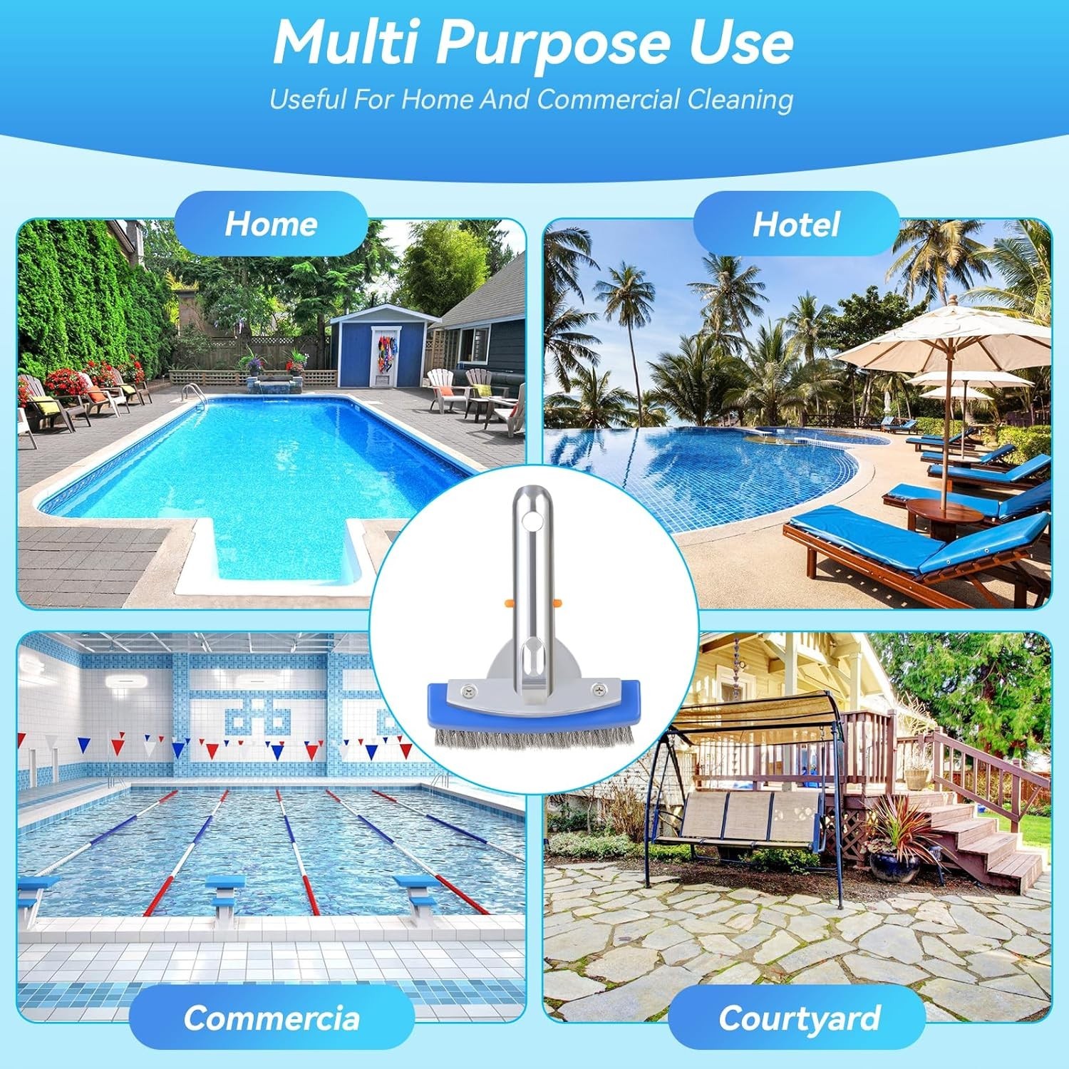 Heavy Duty 5-Inch Stainless Steel Pool Brush for Concrete & Gunite Pools – De…