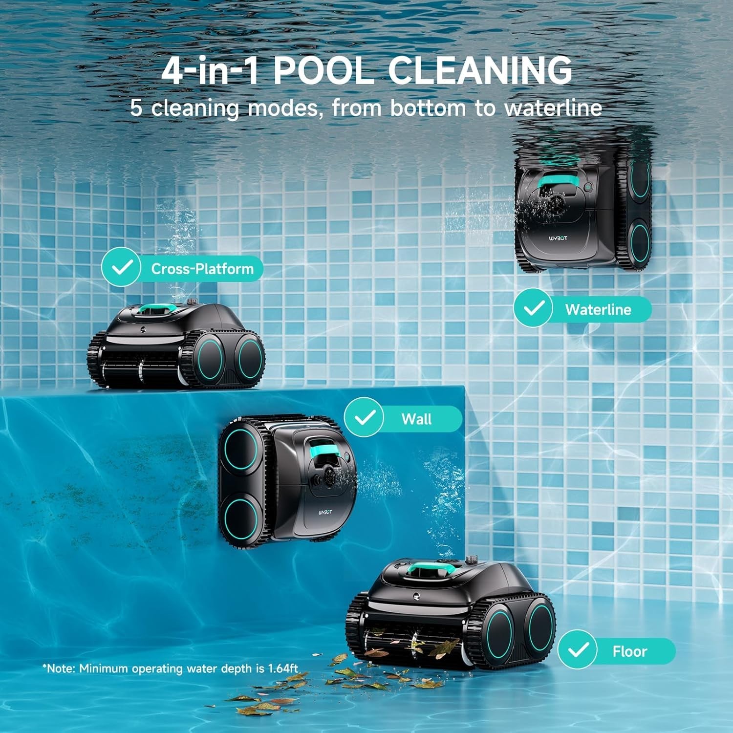 WYBOT C1 Cordless Robotic Pool Vacuum Smart Cleaner App Control 150 Min