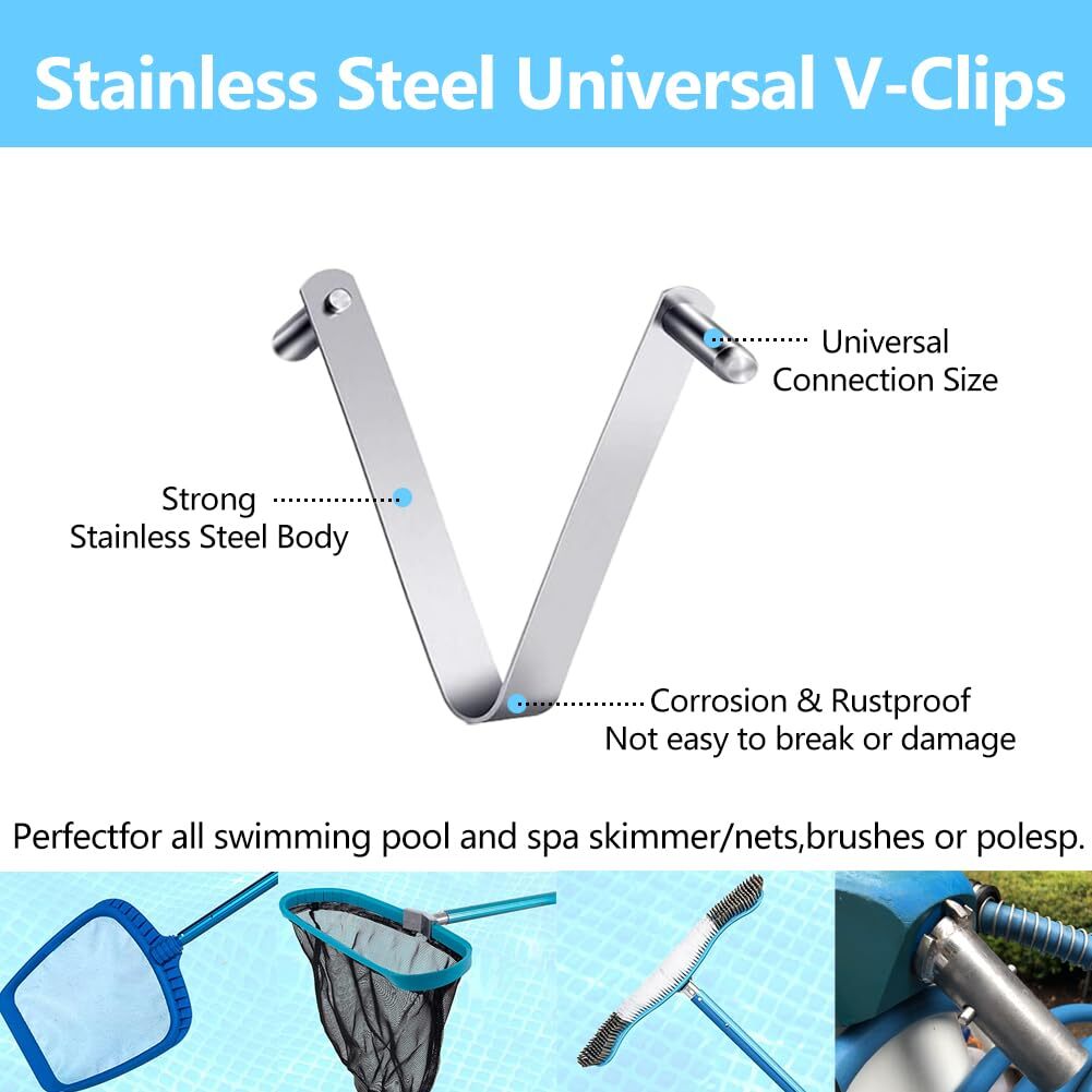 3Pcs Pool Brush Clip V-Shaped Clip, Pool Pole Clips Pool Hooks for Poles