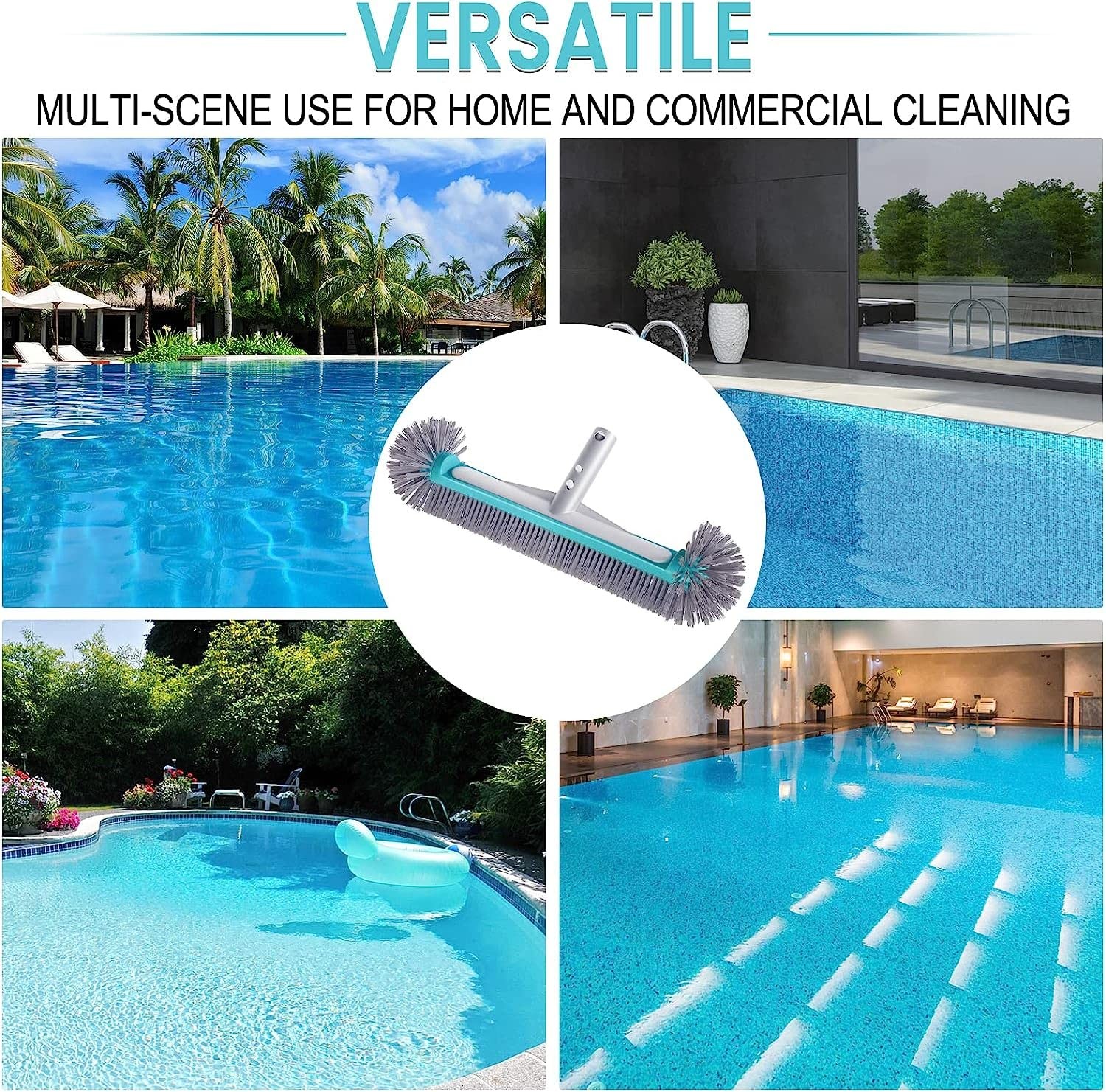 Heavy Duty Pool Brush Head 17.5&Prime; – Clean Walls, Tiles & Floors, Nylon Bristles