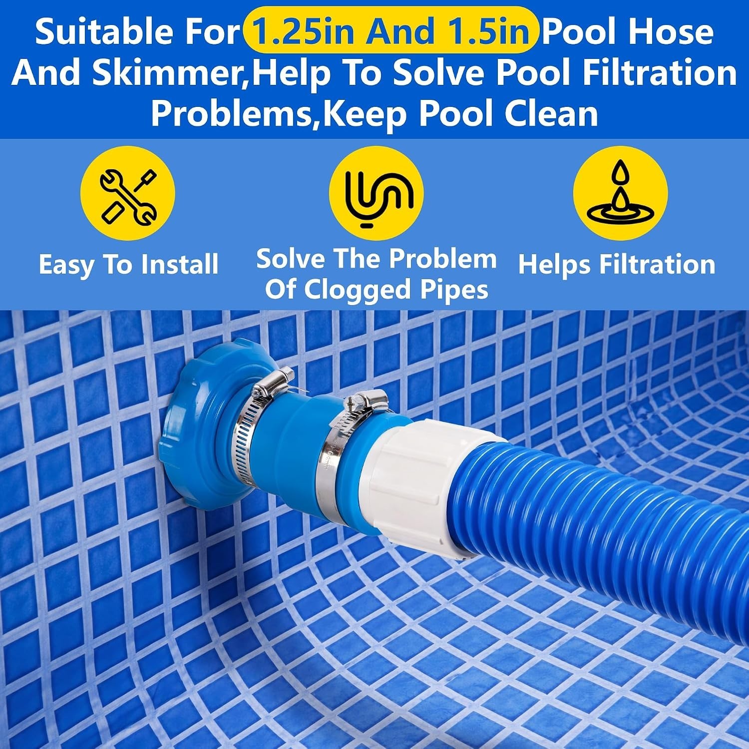2-Pack Pool Hose Adapter & Connector, Versatile for Efficient Maintenance