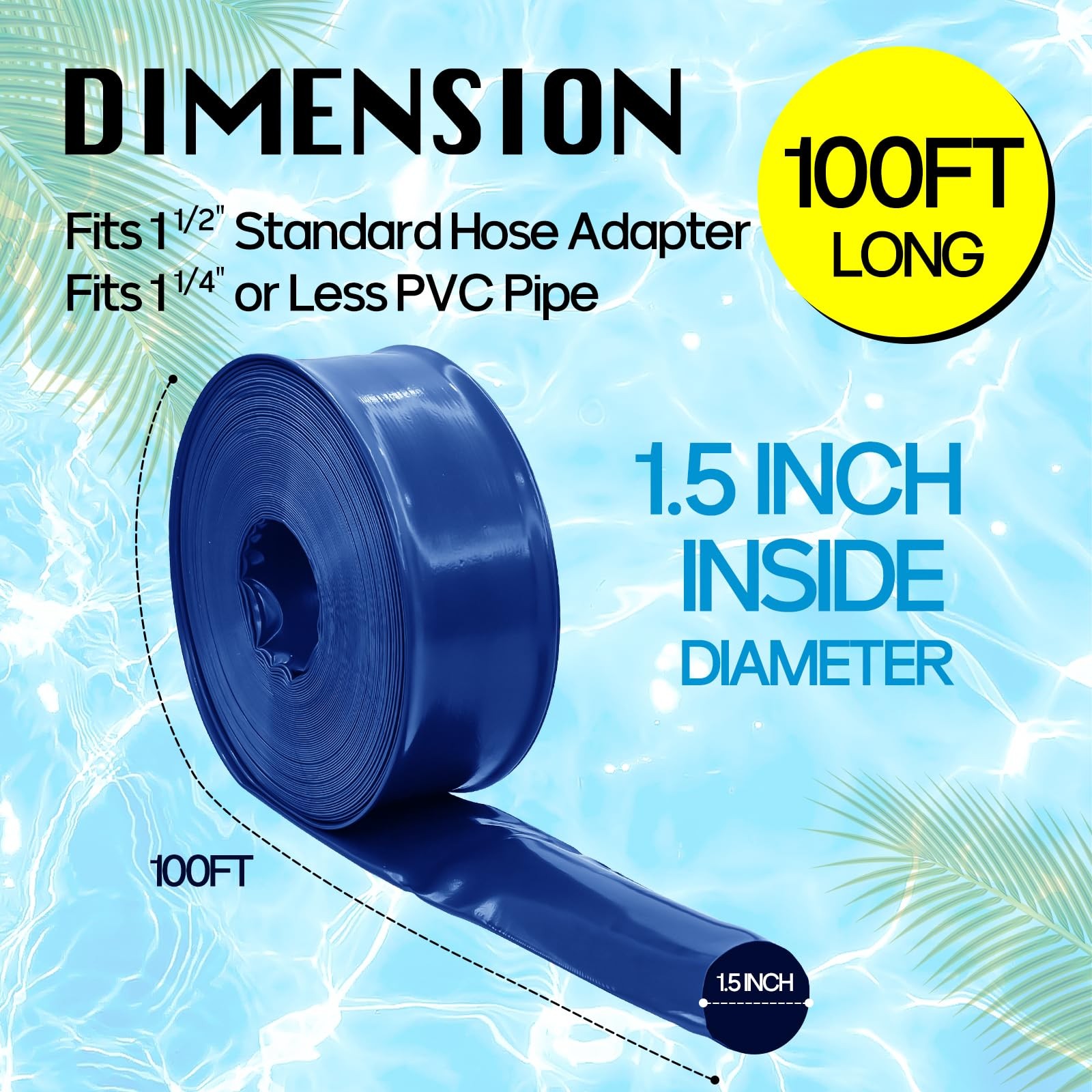 Mosenpol Pool Backwash Hose 1-1/2&Prime; x 100 FT – Heavy Duty x 100&prime;, Blue