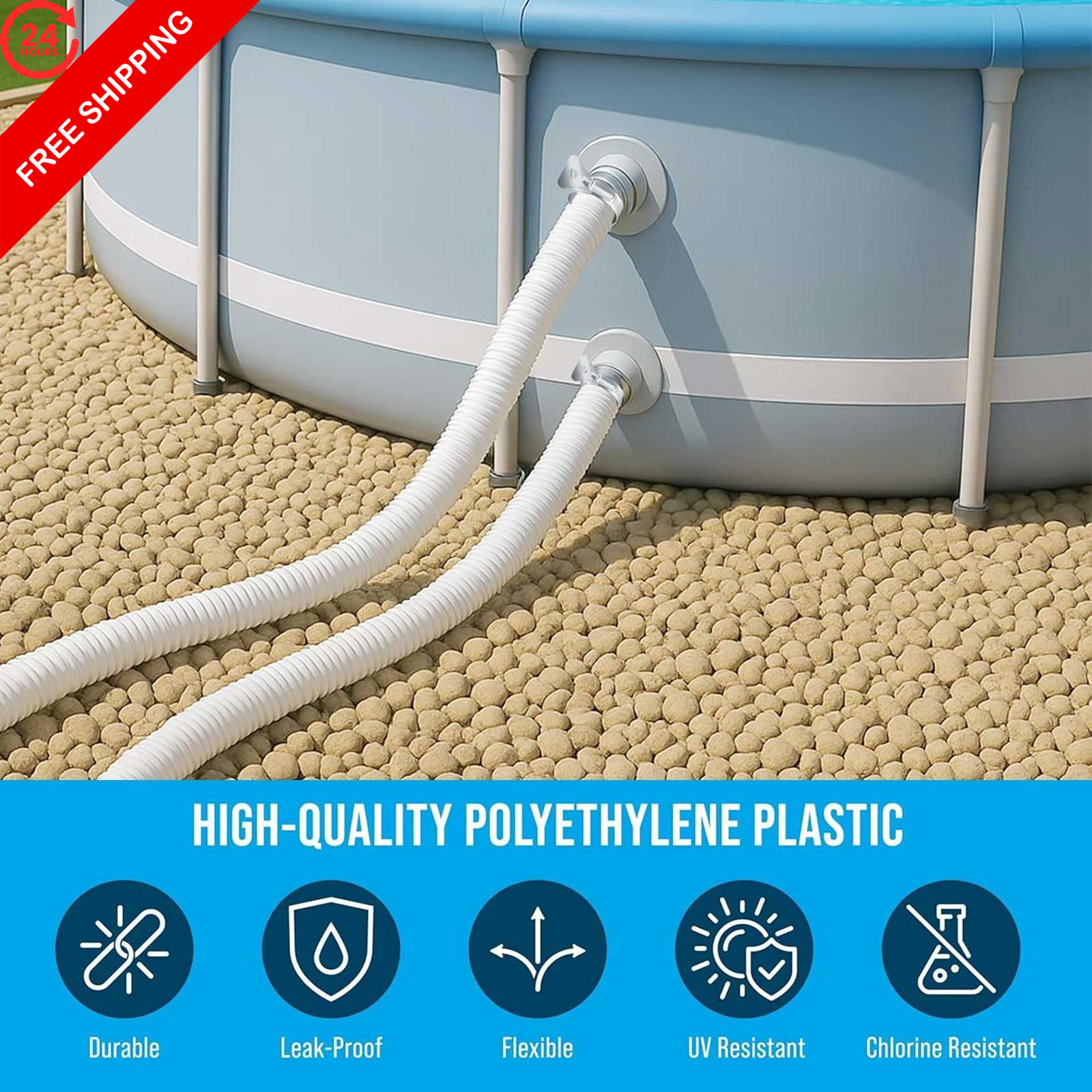 1-1/4&Prime; Pool Hoses Kit Replacement for Above 1.25&Prime; x 41 inches, Blue -2 Pack