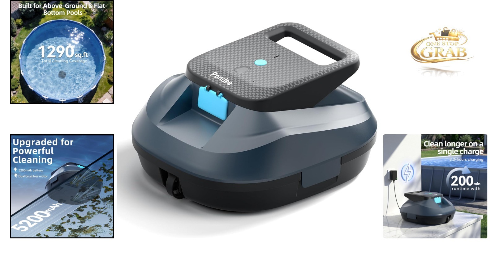2026 X2 Cordless Robotic Pool Vacuum 200 Min Runtime Fast Charging Blue