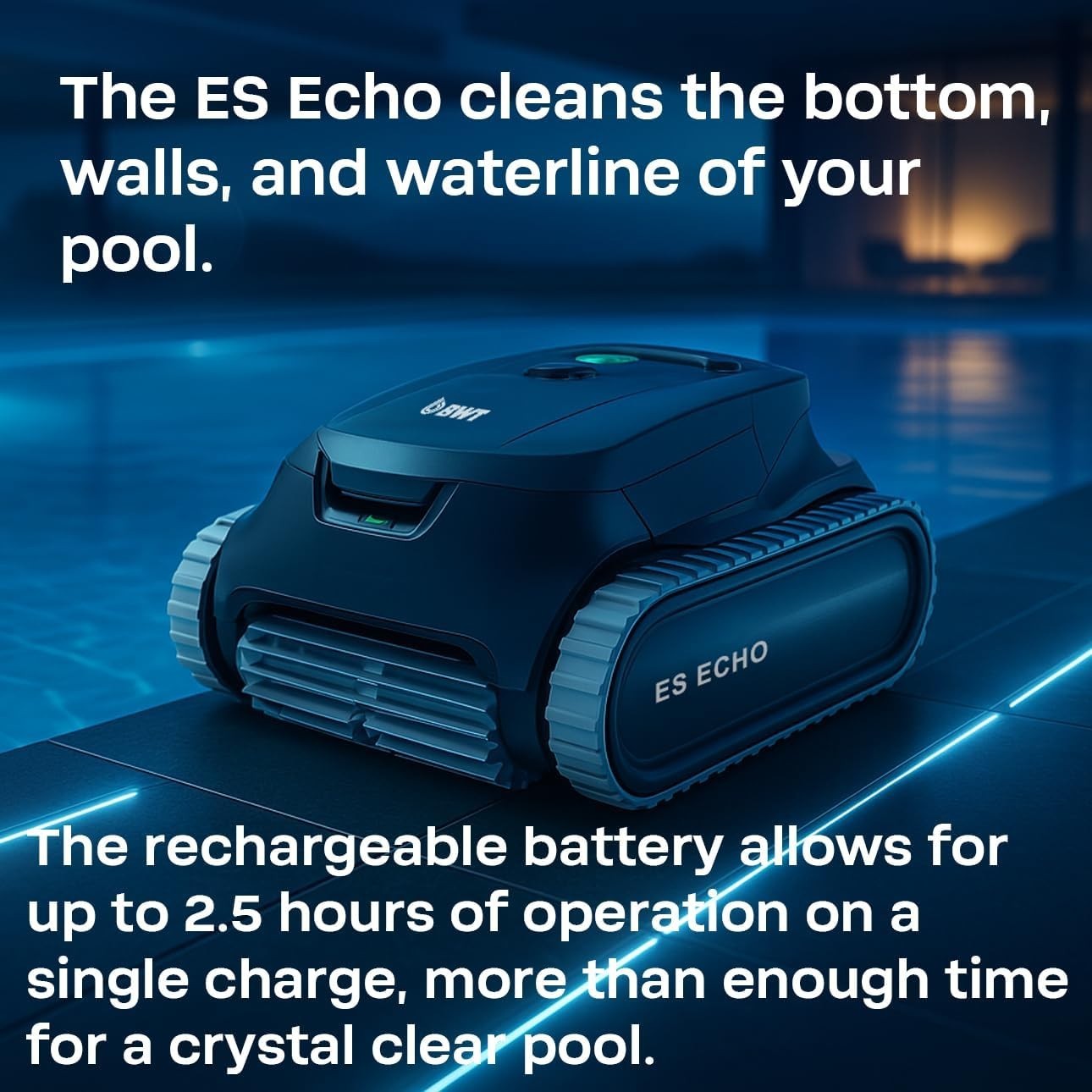 BWT ES Echo Cordless Robotic Pool Cleaner 4,000 GPH Suction 3 Hour Runtime