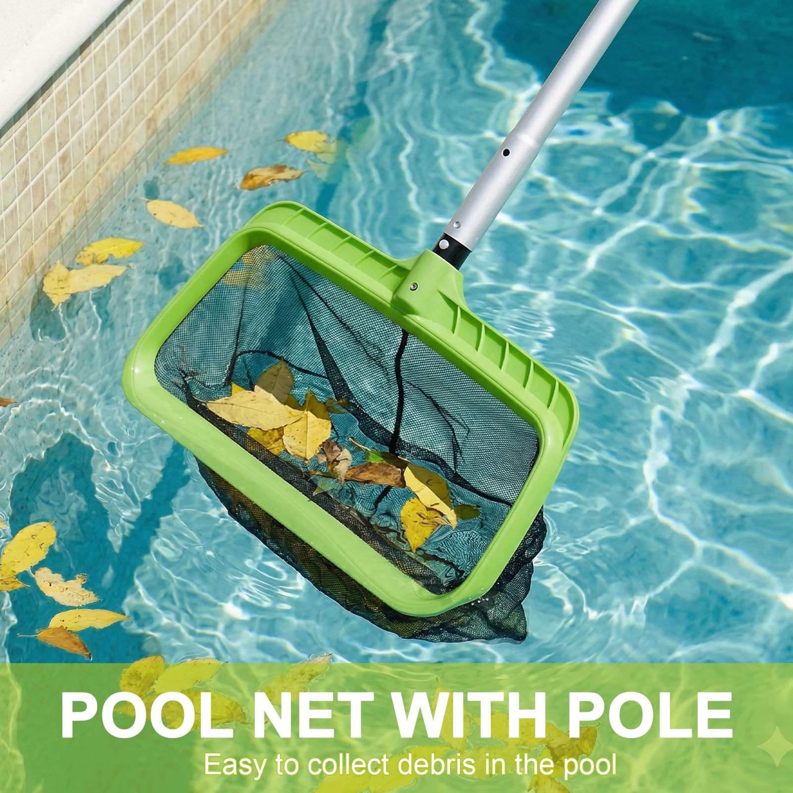Swimming Pool Cleaning Kit with 10.5Ft Adjustable Aluminum Pole, 17.5&Prime; Rounde…