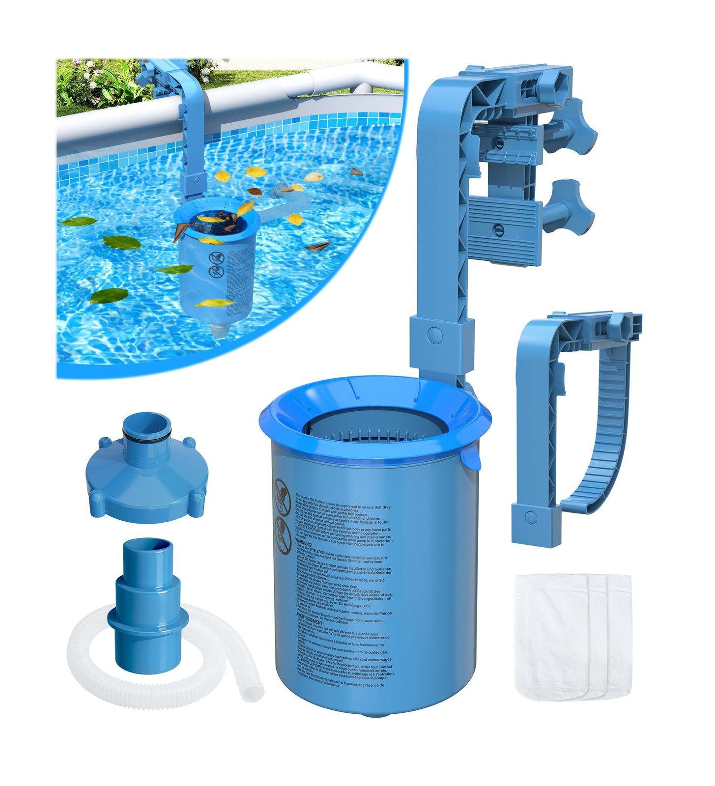 Upgrade Above Ground Pool Skimmer Comes with 3 Socks, Anti-tilt Wall Mount Su…