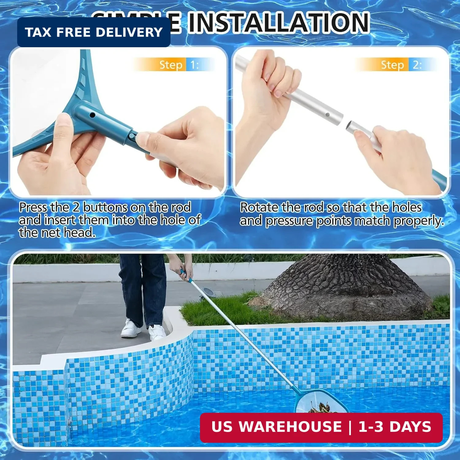 Professional Pool Skimmer Net 57 inch with 4 Aluminum Poles – Fine Mesh for Fast