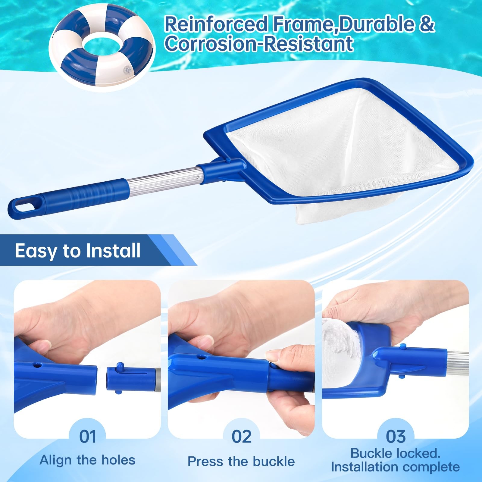 Heavy Duty Pool Skimmer Net for Leaves, Bugs & Debris Easy Clean Tool