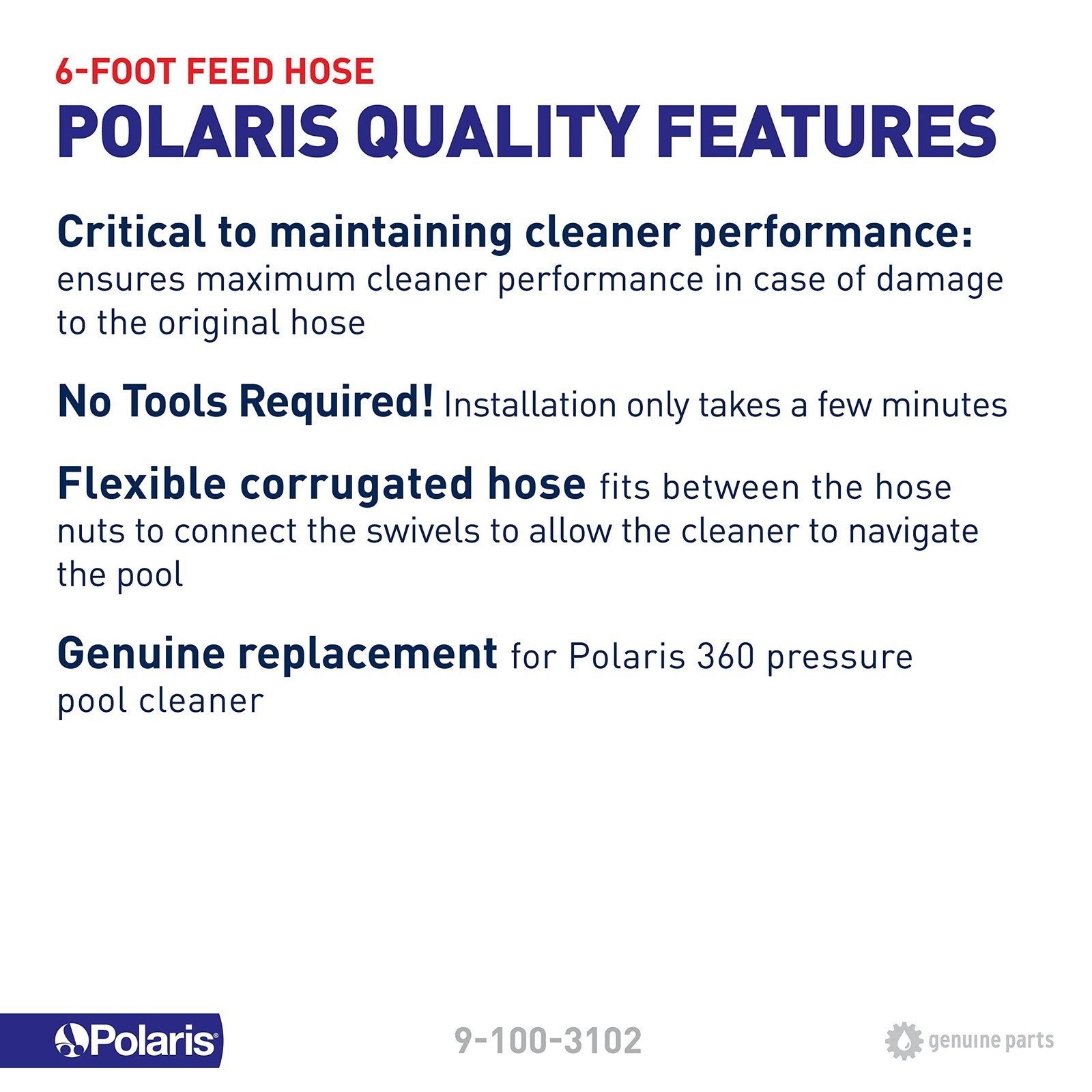 Polaris Genuine Parts 9-100-3102 6ft Feed Hose for 360 pressure-side pool…