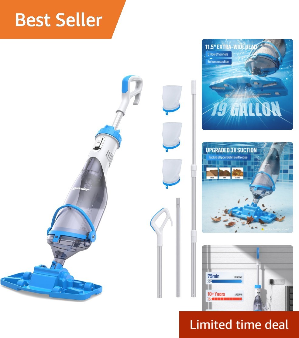 Rechargeable Handheld Pool Cleaner with 9 ft Telescopic Pole—Ideal for All Pools