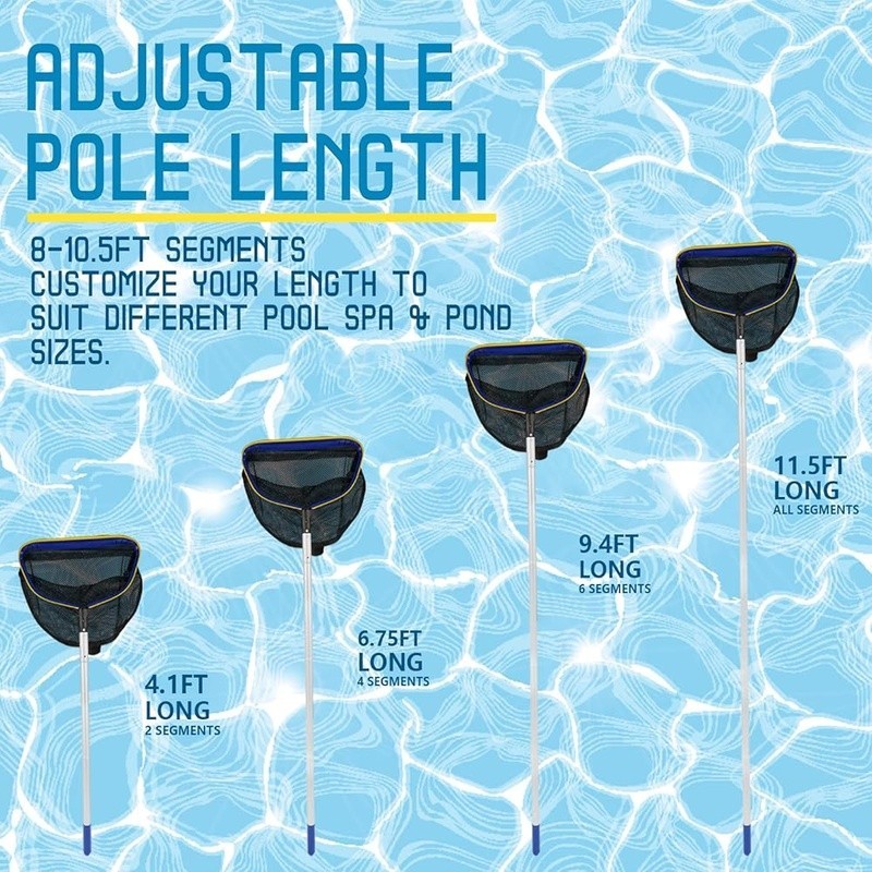 Heavy Duty Pool Rake Skimmer Net W/ 10ft Adjustable Pole Easy Debris Cleanup New