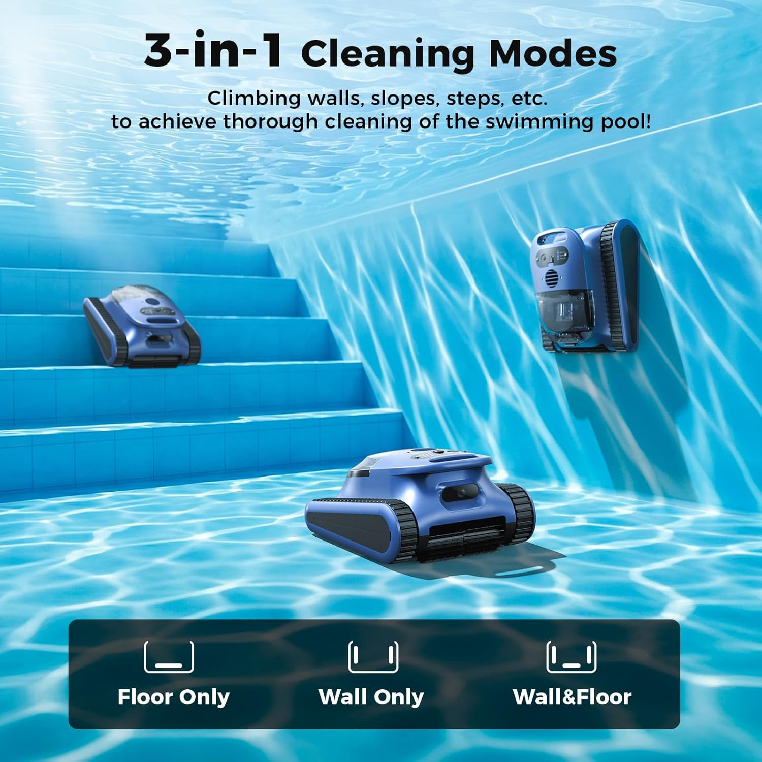 Cordless 3-in-1 Robotic Pool Cleaner for Inground Pools, 180Min Run Time