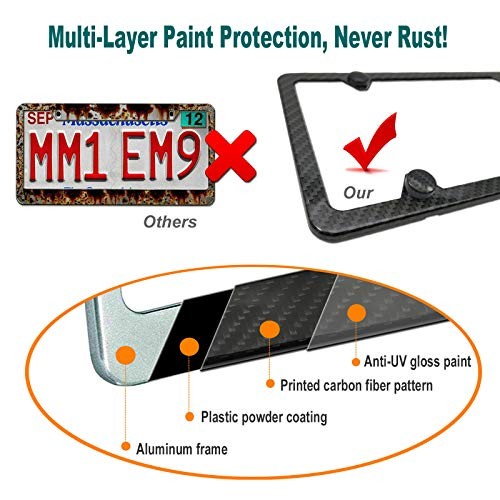 Carbon Fiber License Plate Frame- Heavy Duty Black 4 Hole Carbon Fiber Pattern