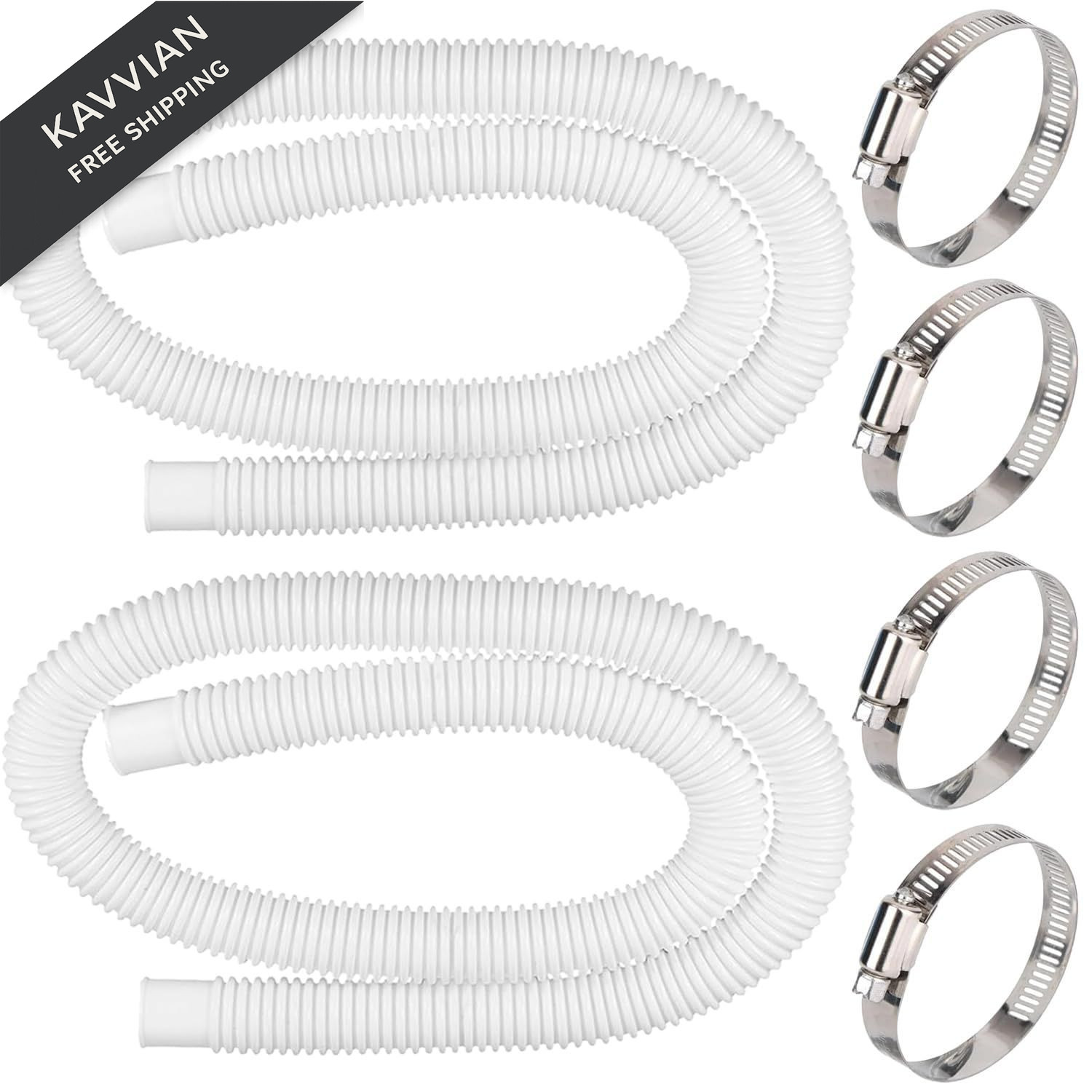 Qloby 2 Pack 1.25&Prime; x 59&Prime; Pool Hoses for Above Ground x 59&Prime;, White