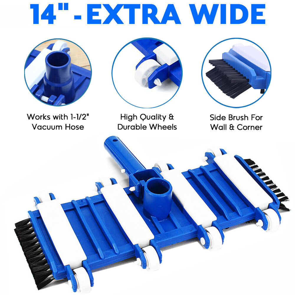 14&Prime;Weighted Flexible Pool Vacuum Head Concrete Fit 1-1/4&Prime; or 1-1/2&Prime; Hose & Brush