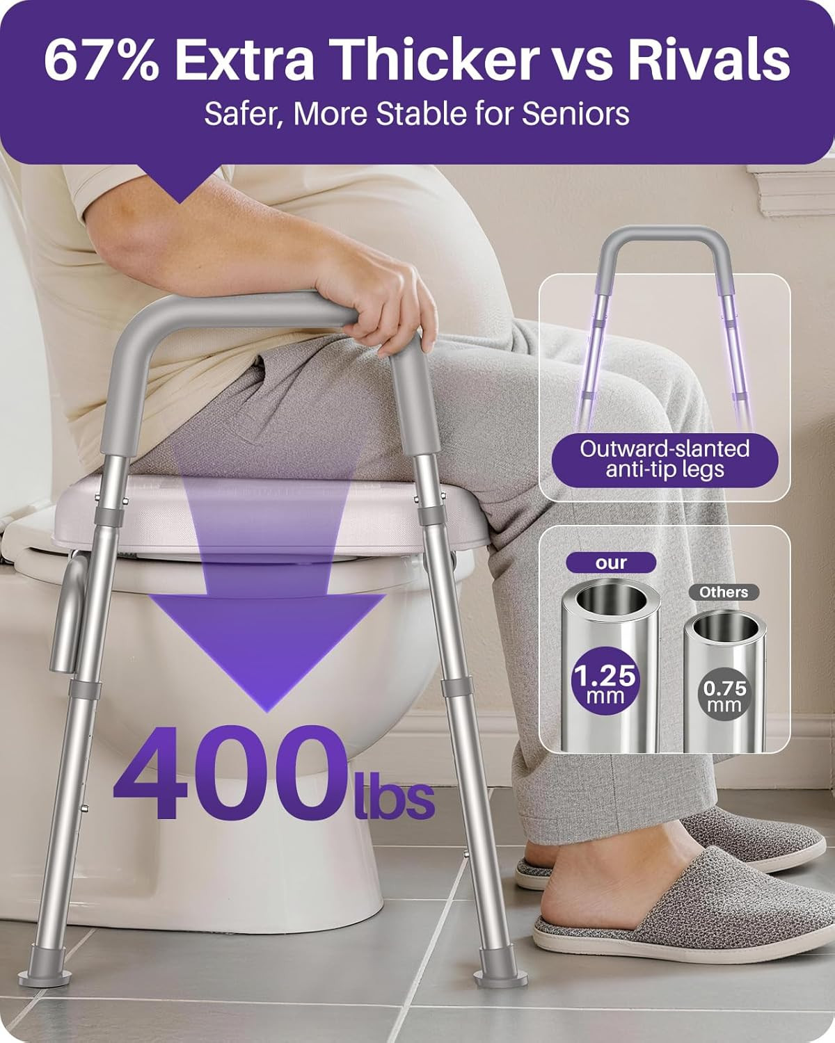 Toilet Seat Risers for Seniors with Handles, Adjustable Height and Width Elevate