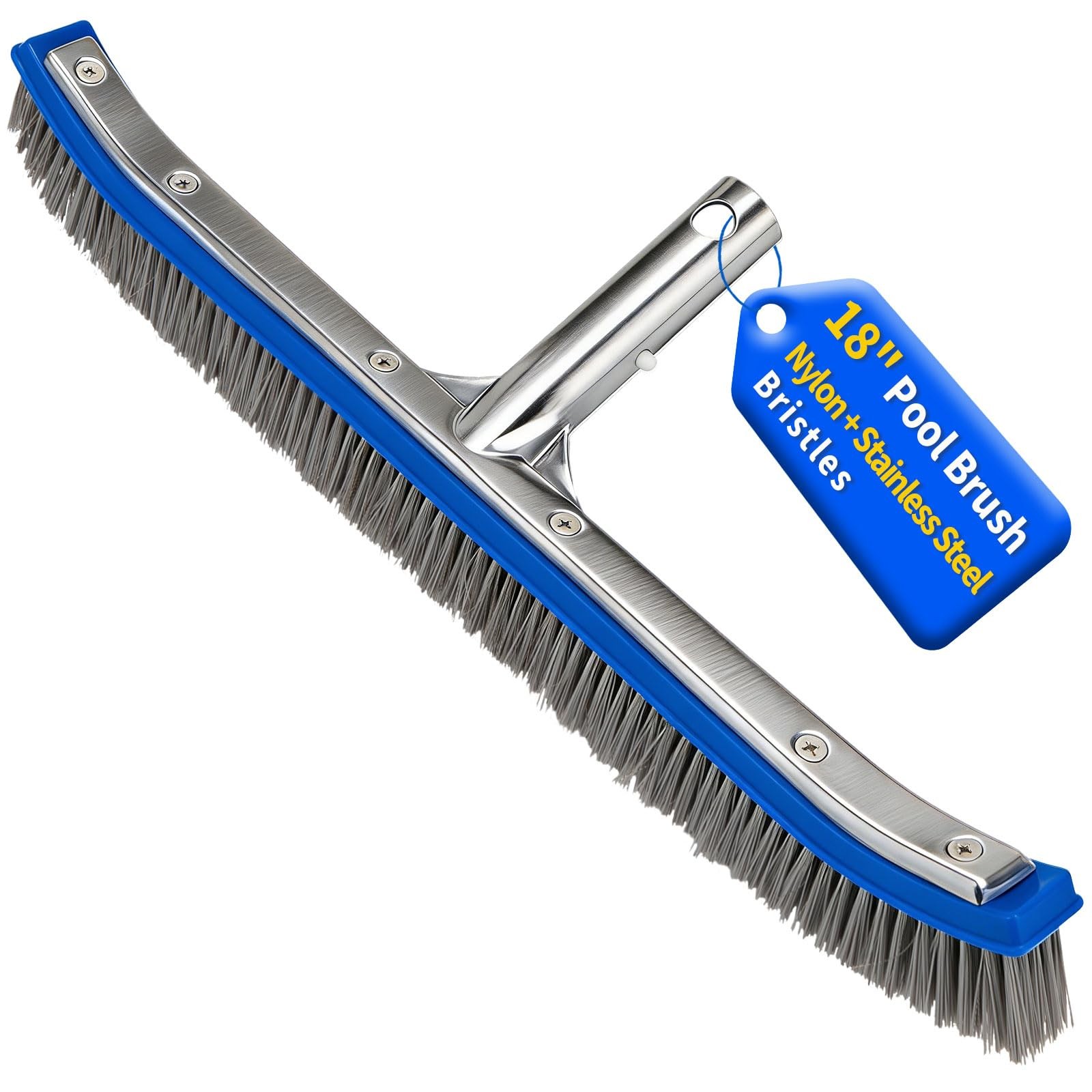 18&Prime; Wide Pool Brush Head – Combo Nylon & Stainless Steel Wire Bristles, Heavy…