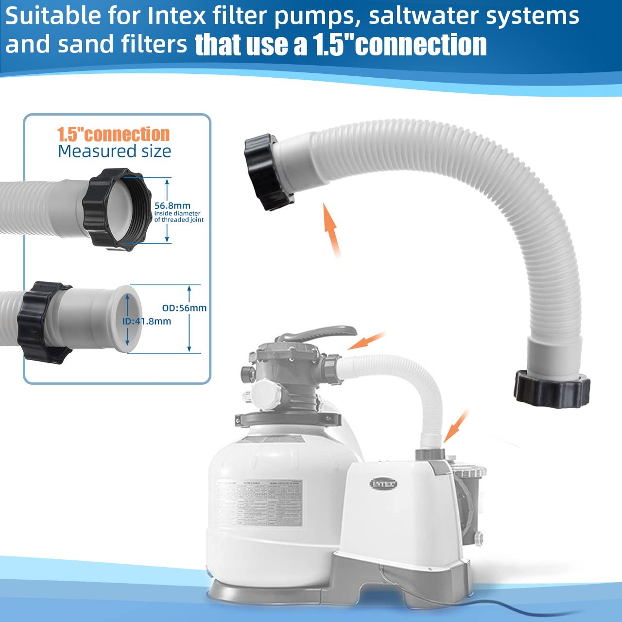 14 Inch Pool Sand Filter Pump Hose Replacement for Intex 14 inches, White