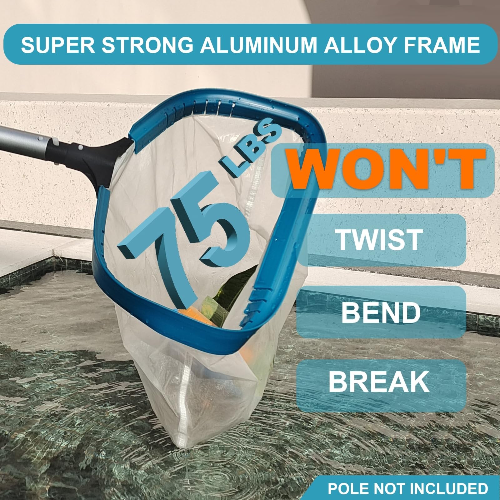 Pool Leaf Skimmer Net Swimming Pool Cleaning Rake Fine Mesh Aluminum Frame 20 In