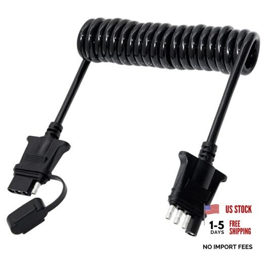 7.5ft 4 Pin Flat Trailer Wire Extension, Coiled Cable – 4 Way Vehicle &