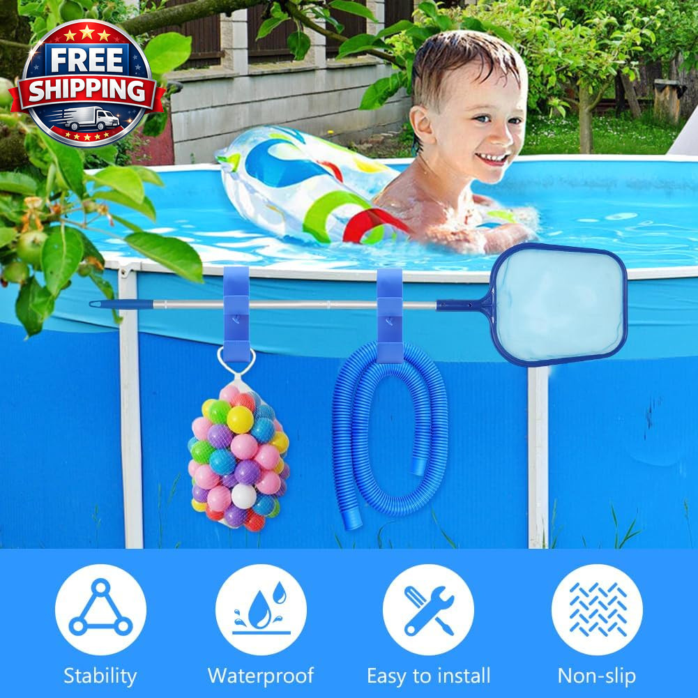 Poolside Pool Leaf Skimmer Net Holder, Swimming Pool Pole Hanger Hooks, 2 Hooks