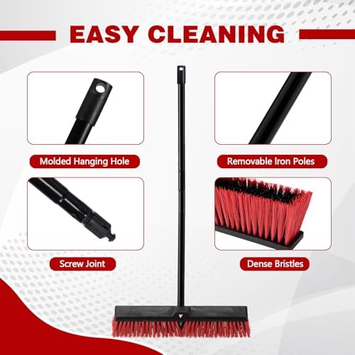 18 Inch Heavy Duty Push Broom Outdoor with 63&Prime; Long Handle Stiff Bristle Brush